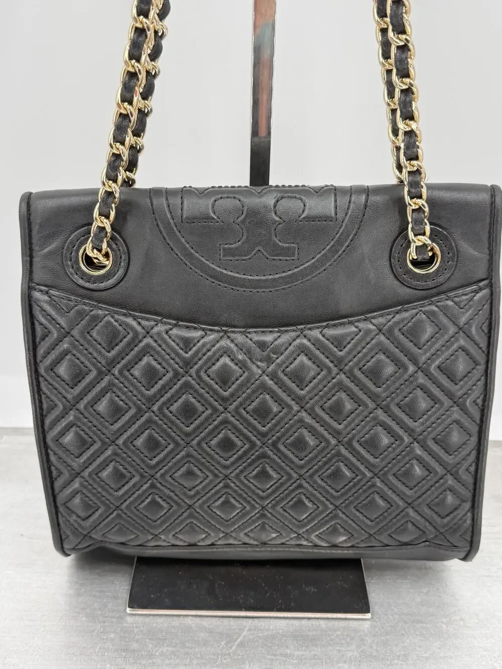 Tory Burch Fleming Small Convertible Shoulder Bag Black Quilted Leather Chain